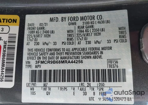 2021 Ford Bronco Sport Big Bend from USA, damaged, VIN 3FMCR9B68MRA44256